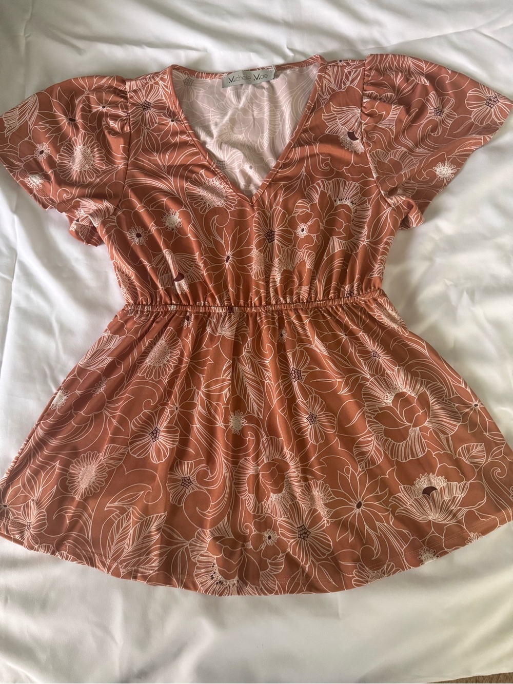 Michelle Mae Emery Ruffle Terracotta Floral Top